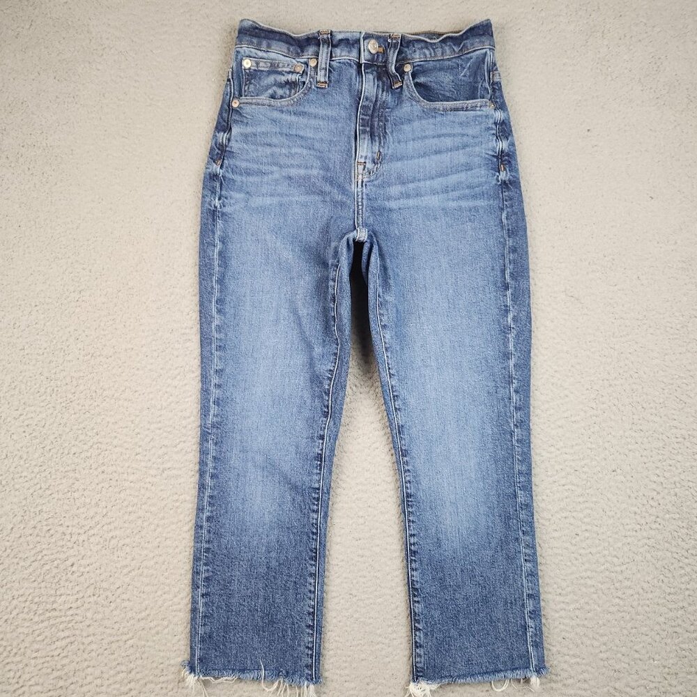Madewell High-Rise Slim Boy Jeans Womens 25 Crop Raw Hem Blue Cotton Blend Denim